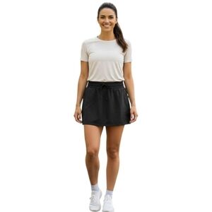 Athleta Black Skort Side Phone Pockets Elastic Drawstring Waist Size XL